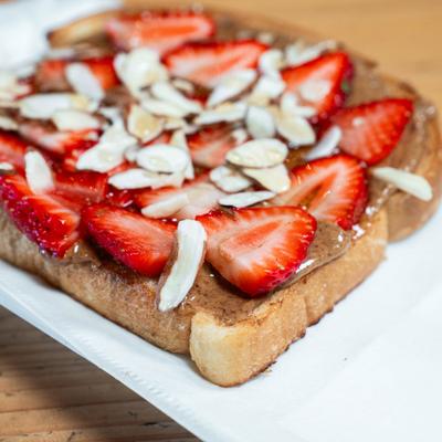 Almond butter toast with strawberries.