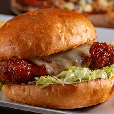 Close up of Hot Honey Chicken Sandwich.