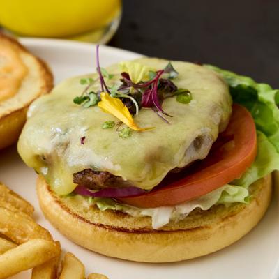 The Perfect burger, closeup, front view.
