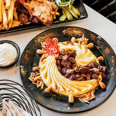 Multiple food plates.