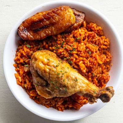 Rice and chicken drum.
