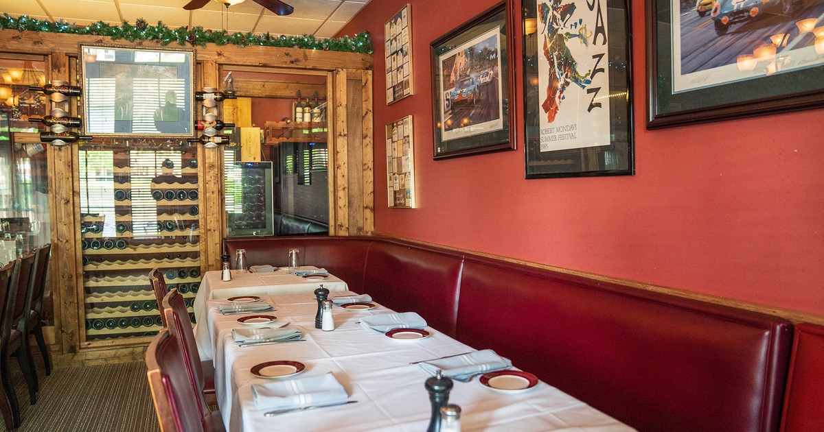 Dining area with set tables