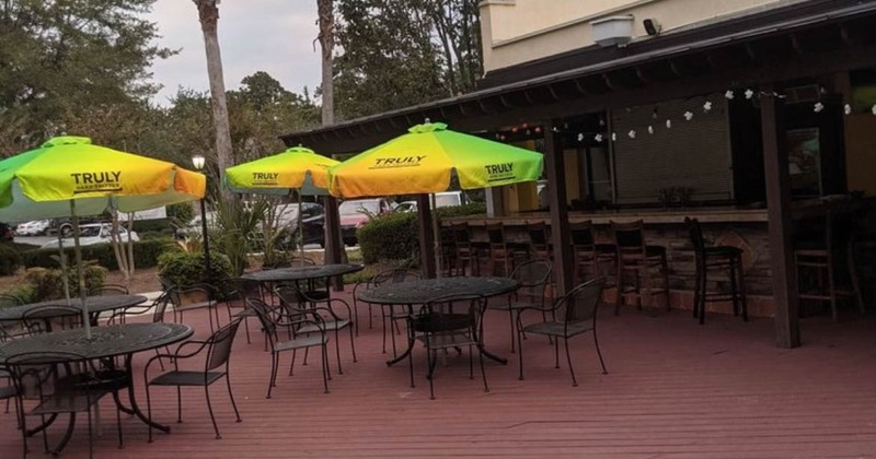 Exterior, patio, tables, parasols