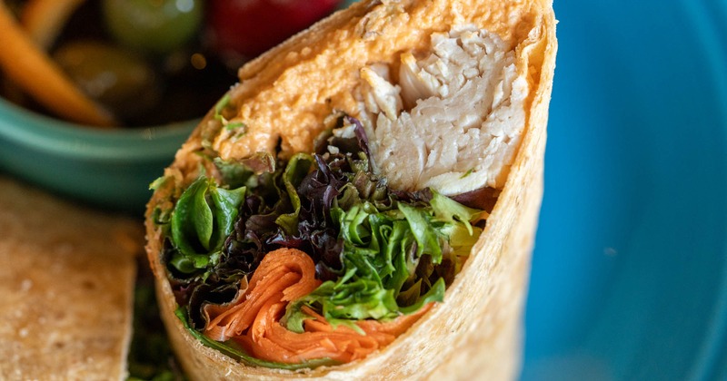 Turkey and hummus wrap, closeup
