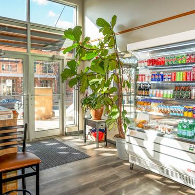 Interior decorations, shelves with drinks.