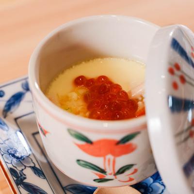 Savory steamed egg custard topped with salmon roe.