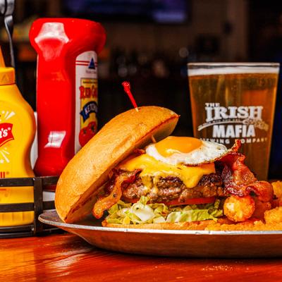 The Don burger plate and beer.