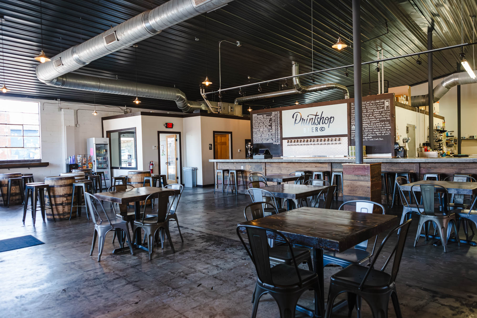 Interior, bar, wooden tables and chairs