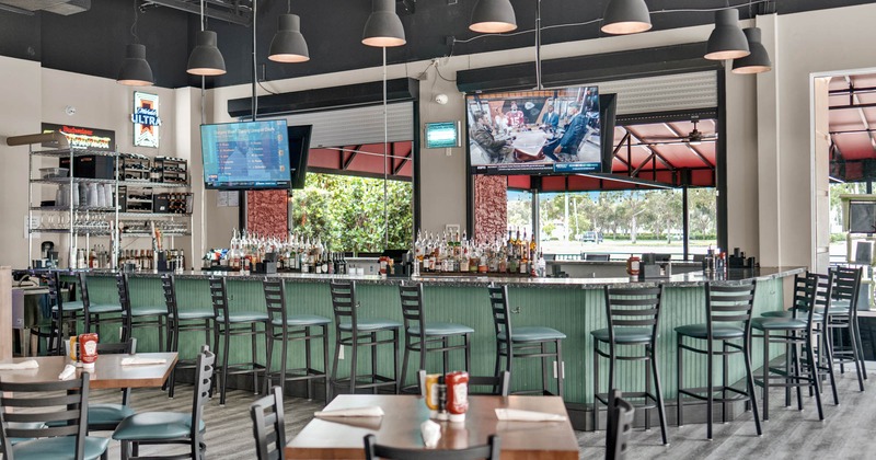 Bar area, TVs above the bar