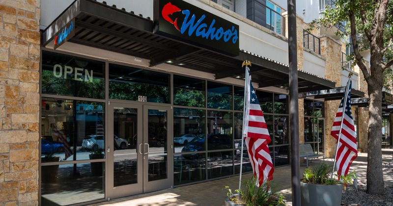 Exterior, entrance, sign, flag