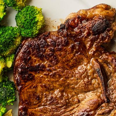 T-Bone Steak served, closeup