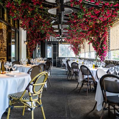 Dining tables ready for guests.