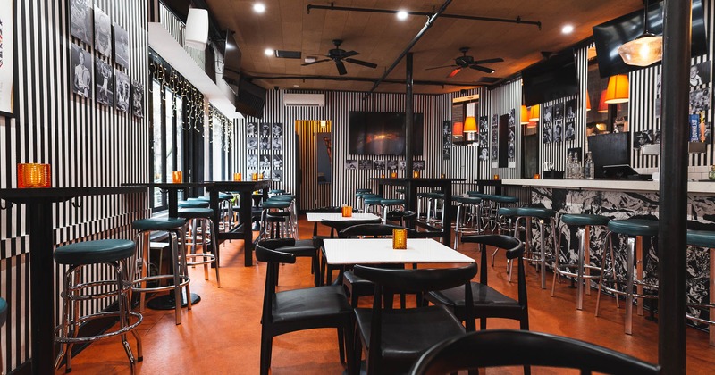 Interior, seating area and bar counter area