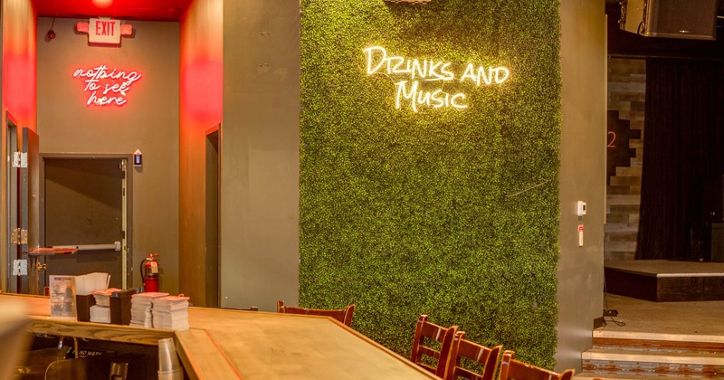 Bar area, green wall