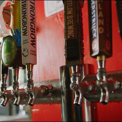 A row of beer taps