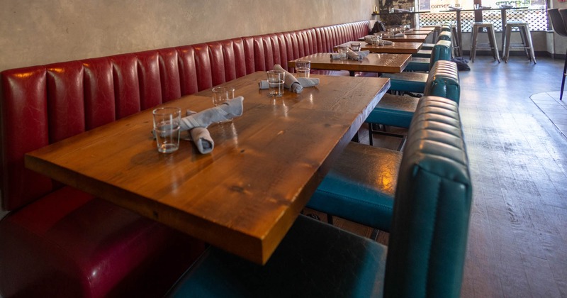 Interior, banquette seating, tables and chairs