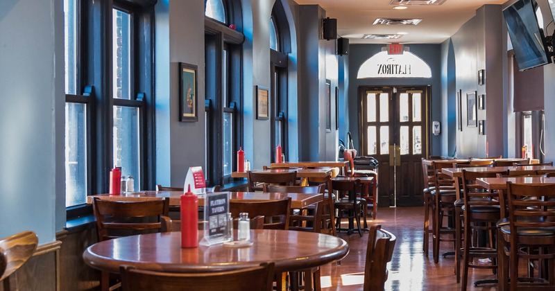 Interior, tables and chairs ready for guests