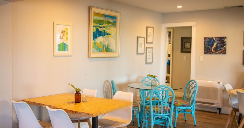 Interior dining area, tables ready for guests