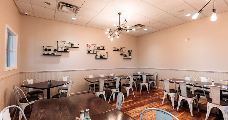 Interior, tables ready for guests