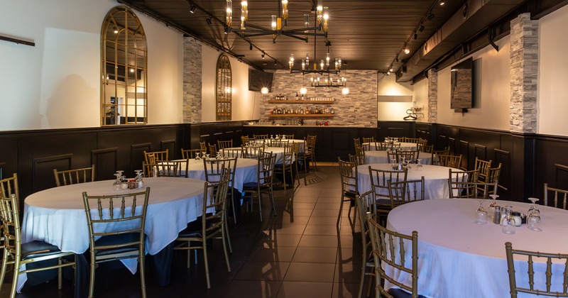 Restaurant interior, private parties space with dining tables