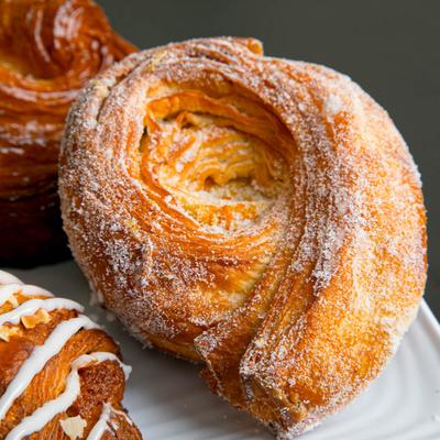 Pastry sprinkled with powdered sugar.