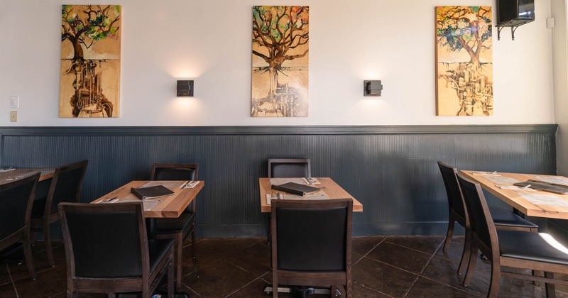 Interior dining area, paintings on the wall