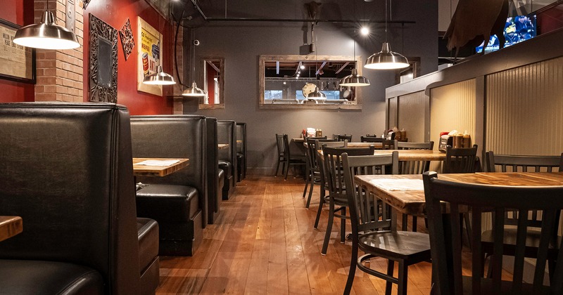 Interior space, dining area, dining tables and chairs and dining booths