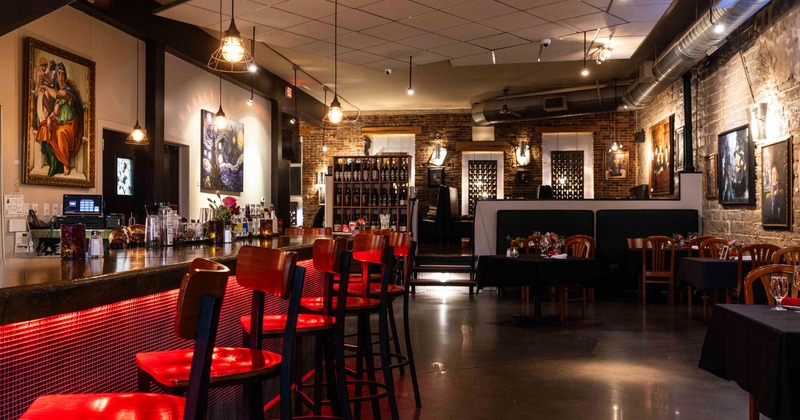 Interior, bar area, bar and bar stools