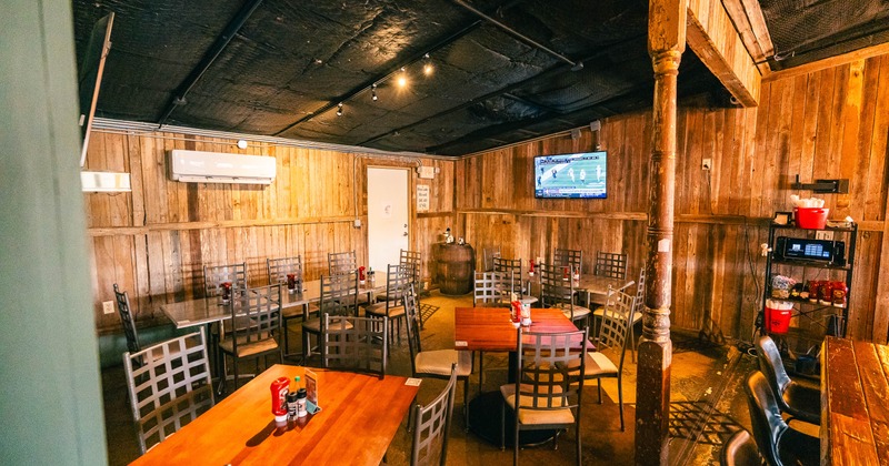 Interior, tables and chairs ready for guests