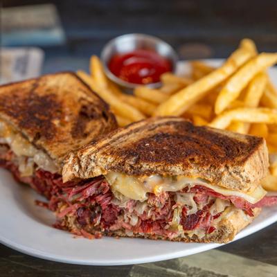 Corned beef sandwich and fries.