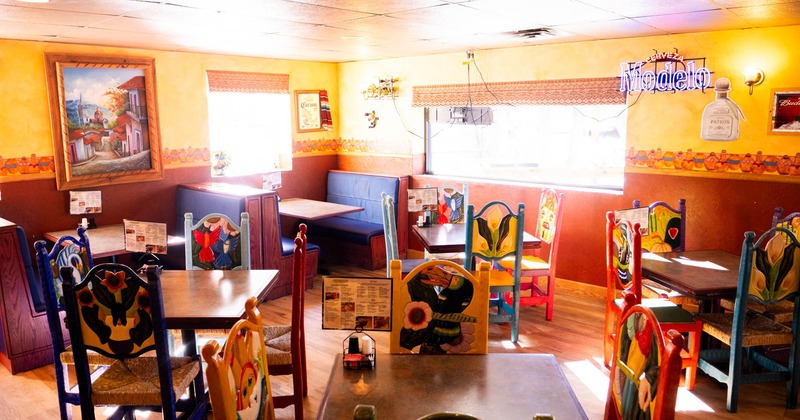 Interior dining area, tables and chairs