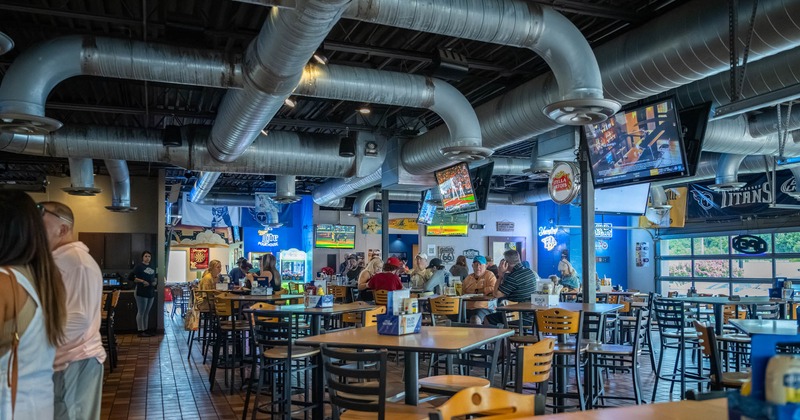 Interior, wide view, dining area