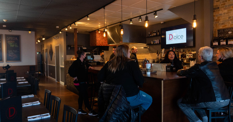 Interior, guests in the bar area