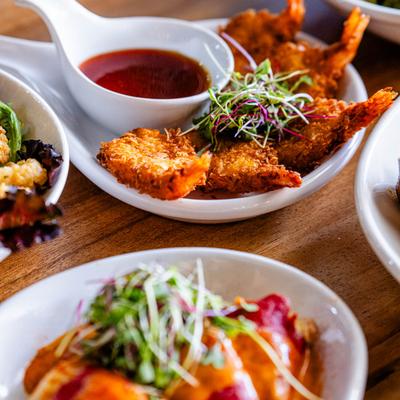 A closeup on served food.