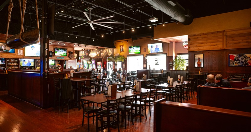 Spacious sports bar interior dining area