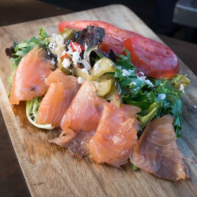 hours cured and smoked salmon salad.