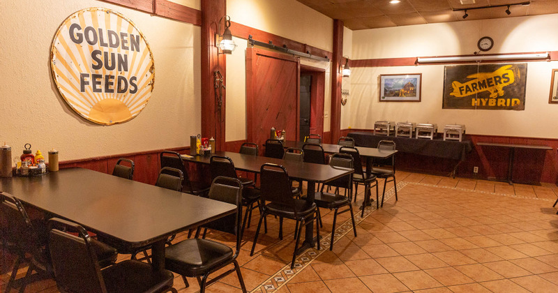 Interior, dining tables ready for guests
