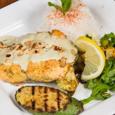 Detail of food in white plate from above