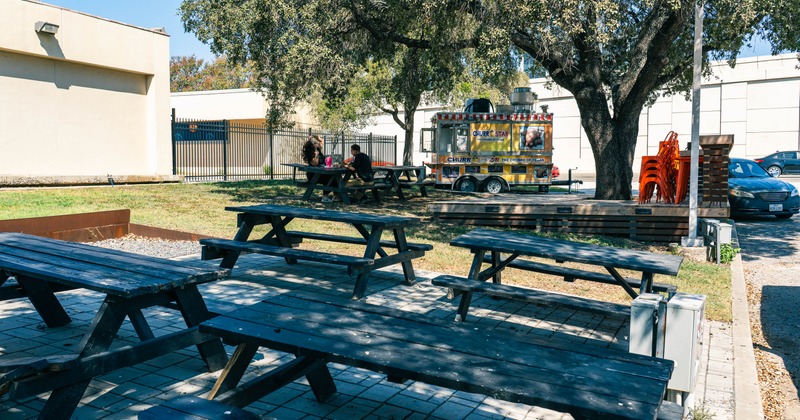 Exterior, tables and benches