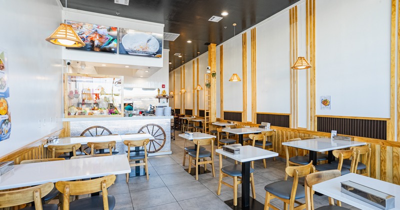 Interior, bright and modern dining area