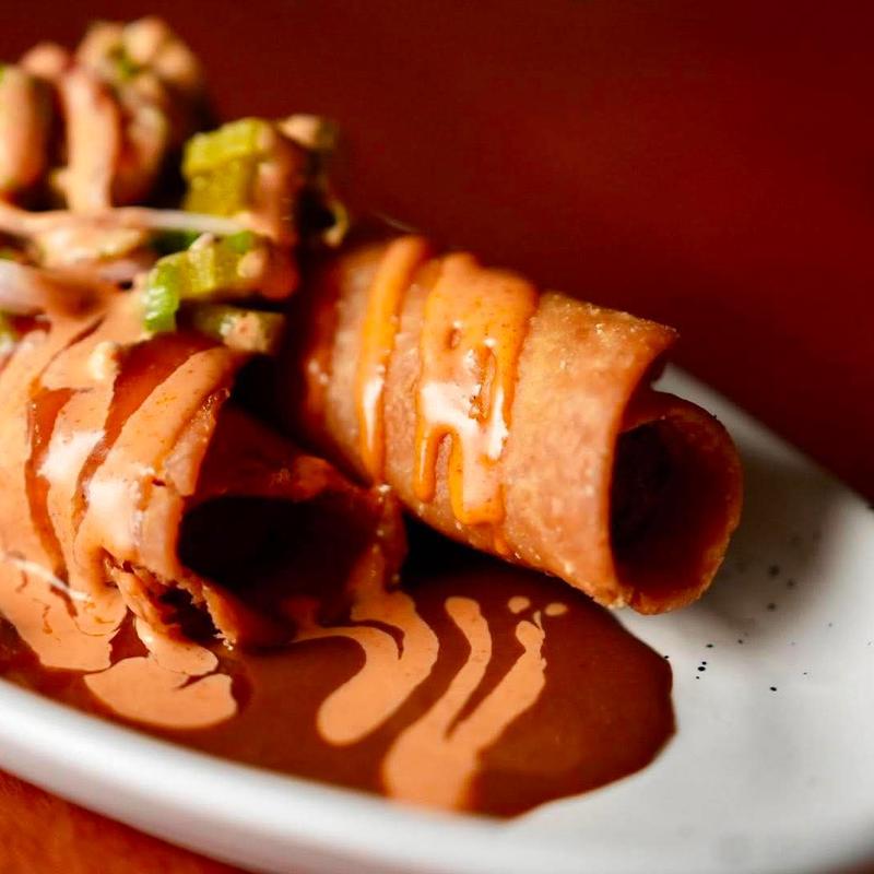 Chicken Flautas | Salsa Roja | Pickled Okra | Gochujang photo