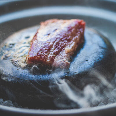 Red grilled meat closeup