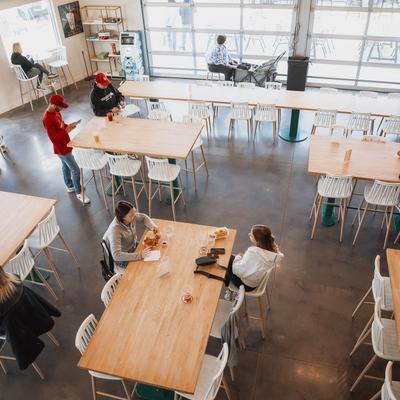 A top-down view of the restaurant's interior.