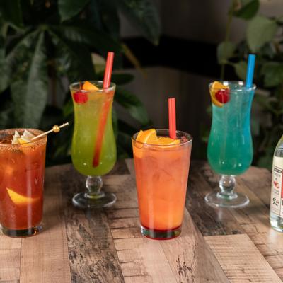 Assortment of cocktails served on the table.