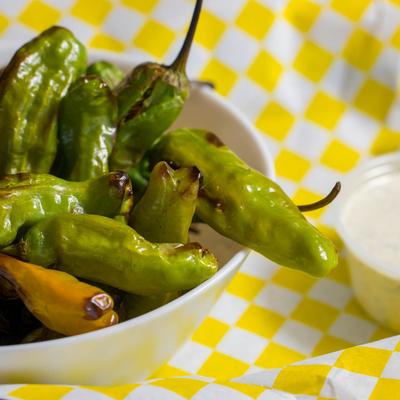 Roasted shishito peppers.
