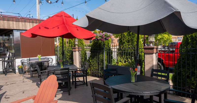 Tables with parasols