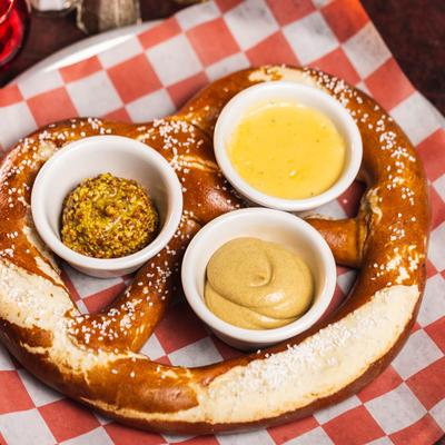 Beer Hall Pretzel with three sauce dips