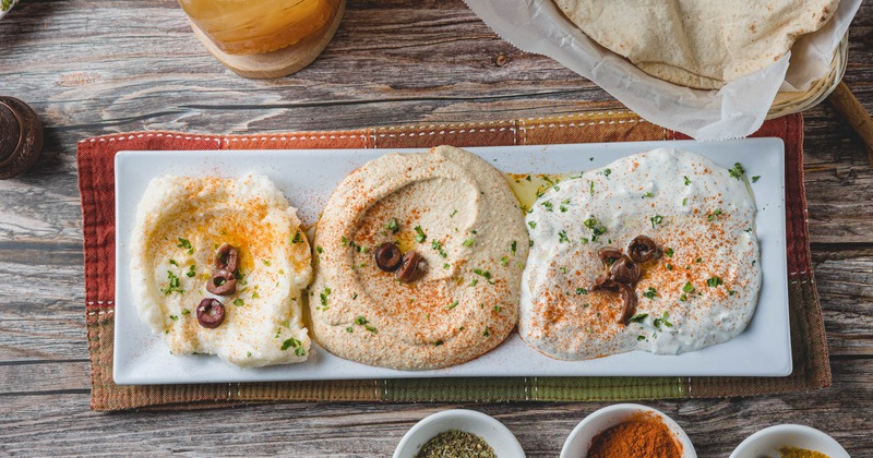 Hummus, Baba Ghanoush, and Garlic Dip