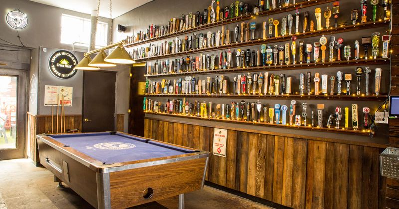 Interior, pool table and decorated walls