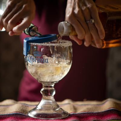 Bartender making a cocktail.